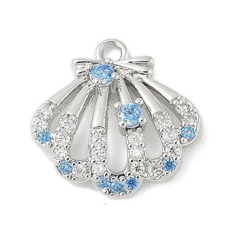 Brass Pave Light Sky Blue and Clear Cubic Zirconia Sea Animal Connector Charms KK-M326-07A-P-1