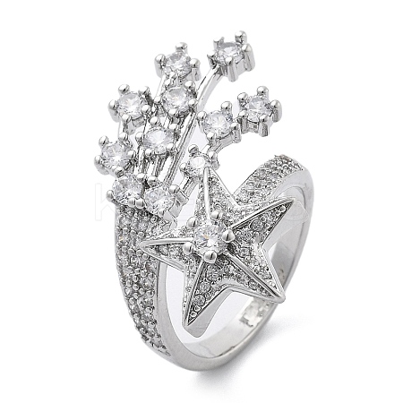 Brass Micro Pave Clear Cubic Zirconia Open Cuff Rings for Women LS-RJEW-S402-06P-1