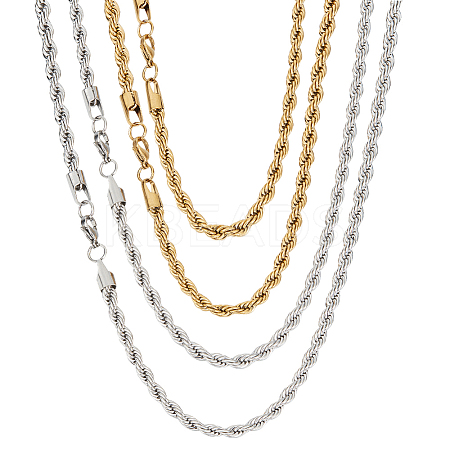 4Pcs 4 Style Rack Plating 304 Stainless Steel Twist Rope Chain Necklaces NJEW-GO0001-03D-1