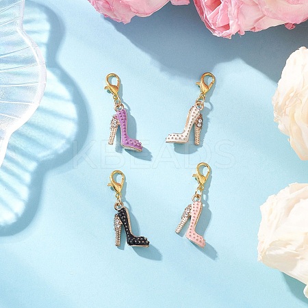 High-heeled Shoes Alloy Enamel & Rhinestone Pendant Decorations HJEW-JM04113-1
