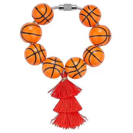 Wood Basketball Beads Pendant Decorations HJEW-SW00125-1