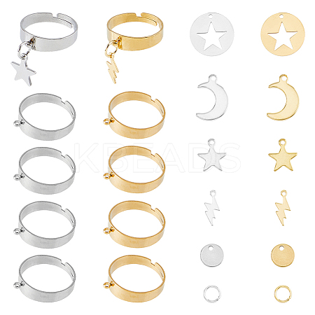DIY Star & Lightning Stainless Steel Charms Cuff Ring Making Kit DIY-FI0001-02-1