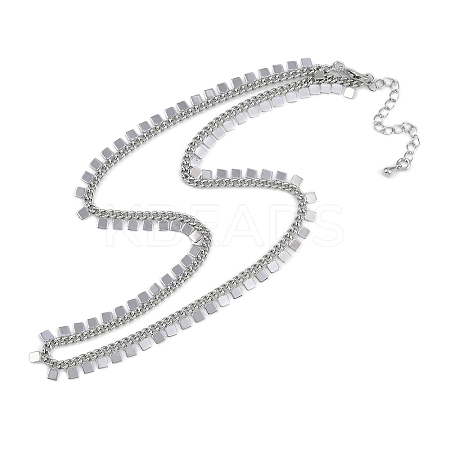 Rack Plating Brass Twisted Chain Square Tassel Necklaces for Women NJEW-K382-15A-P-1