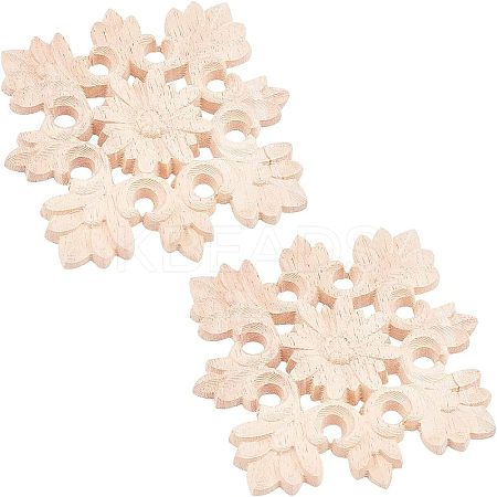 Natural Solid Wood Carved Onlay Applique Craft WOOD-WH0101-59-1
