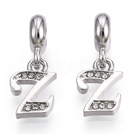 Platinum Rack Plating Alloy Rhinestone European Dangle Charms PALLOY-T048-36P-Z-1