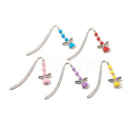 Fairy Charm Drop Alloy Bookmark with Beads for Booklover AJEW-JK00175-1