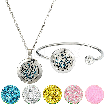 1Pc Stainless Steel Open Cuff Bangles & 1Pc Stainless Steel Pendant Neclace AJEW-SC0004-06C-1