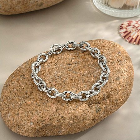 304 Stainless Steel Cable Chain Bracelets for Women BJEW-C129-08A-P-1