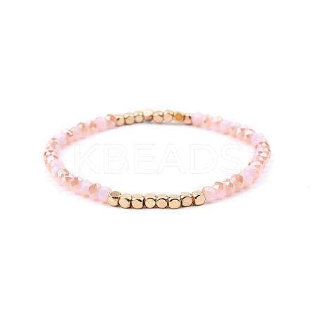 Gold-tone Miyuki Elastic Crystal Beaded Bracelet with Acrylic Tube Beads ST0555930-1