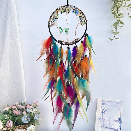 Iron & Woven Web/Net with Feather Pendant Decorations PW-WG44764-01-1