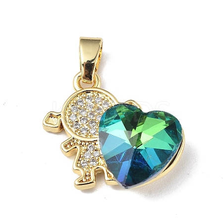 Real 18K Gold Plated Rack Plating Brass Micro Pave Clear Cubic Zirconia Pendants KK-C015-23G-09-1