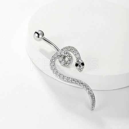 Stylish Snake Stainless Steel Micro Pave Clear Cubic Zirconia Navel Rings UK0800-1