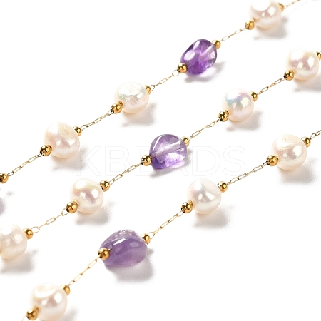 Natural Pearl & Amethyst Beaded Chains CHS-B002-01G-07-1