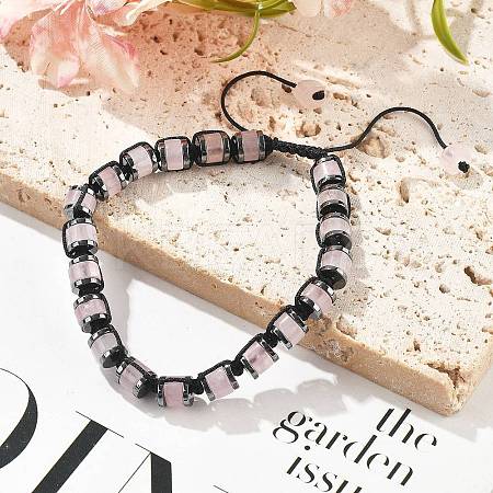 Adjustable Natural Rose Quartz and Non-magnetic Synthetic Hematite Braided Bead Bracelets BJEW-Z090-01B-1