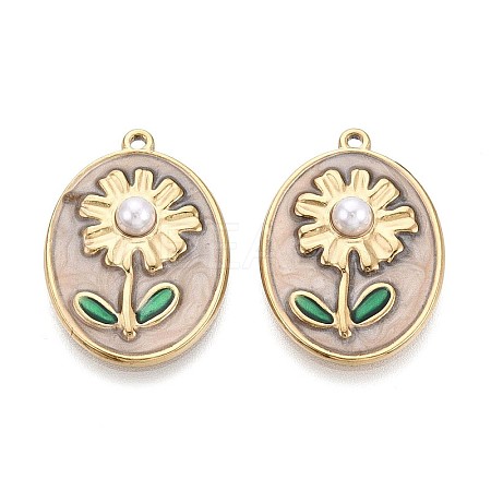 304 Stainless Steel Enamel and ABS Imitation Pearl Pendants STAS-T068-86A-1