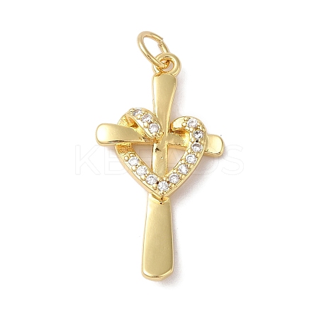 Rack Plating Brass & Clear Cubic Zirconia Pendants KK-L216-055G-1