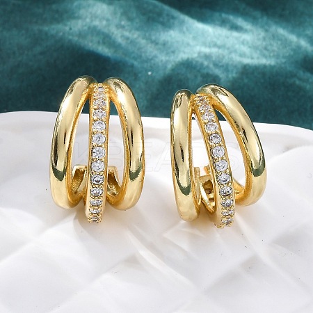 Triple C-Shaped Brass Micro Pave Clear Cubic Zirconia Stud Earrings LS-EJEW-R025-11G-1
