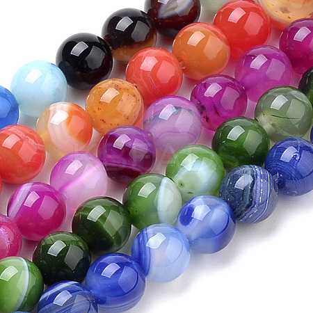 Natural Striped Agate/Banded Agate Beads Strands G-S259-04-8mm-1