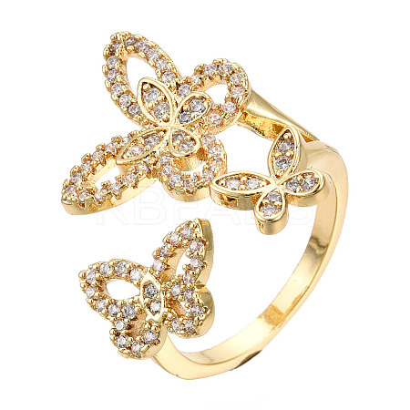 Cubic Zirconia Triple Butterfly Open Cuff Rings RJEW-N037-042B-1