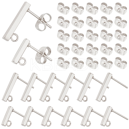80Pcs 2 Size Rectangle 304 Stainless Steel Stud Earring Findings STAS-SC0008-55-1