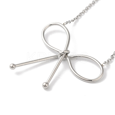 Non-Tarnish 304 Stainless Steel Cable Chain Bowknot Pendant Necklaces NJEW-Z041-02P-01-1