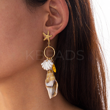 Alloy Resin Shell Shape with Starfish Dangle Stud Earrings FS-WG8A9F4-01-1