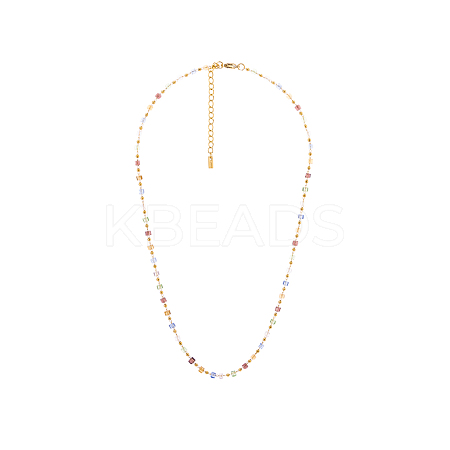 304 Stainless Steel & Glass Link Chain Necklaces for Women STAS-OY015-55G-1