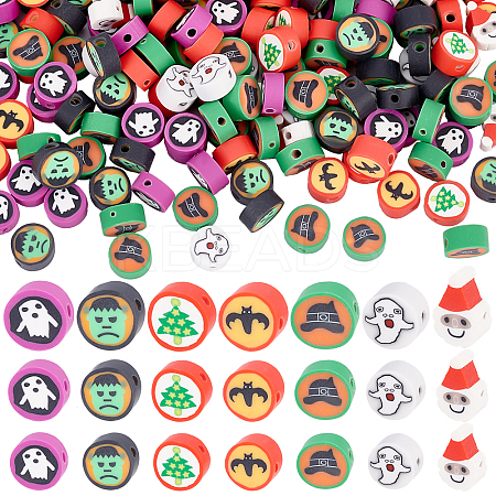 200Pcs Halloween/Christmas Theme Handmade Polymer Clay Beads CLAY-SC0001-44-1