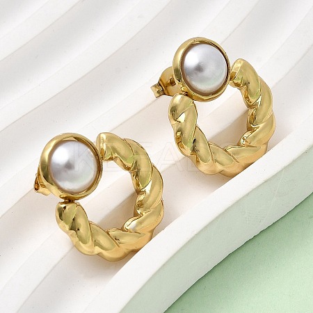 201 Stainless Steel ABS Plastic Pearl Stud Earrings EJEW-Z151-13G-03-1