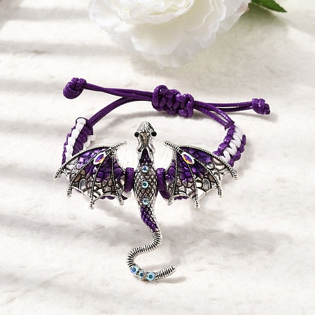 Pterosaur Alloy Enamel & Rhinestones Link Bracelets BJEW-A165-01A-1