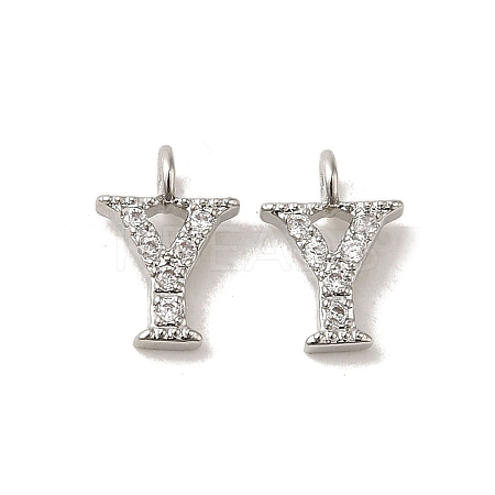 Initial Letter Brass Micro Pave Cubic Zirconia Pendants ZIRC-F008-Y-1