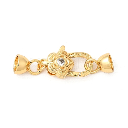 Flower Brass Micro Pave Clear Cubic Zirconia Lobster Claw Clasps KK-U059-49G-1