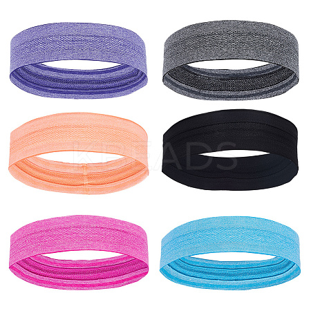 6Pcs 6 Colors Polyester & Silicone Wide Headband for Sports AJEW-GF0010-80-1