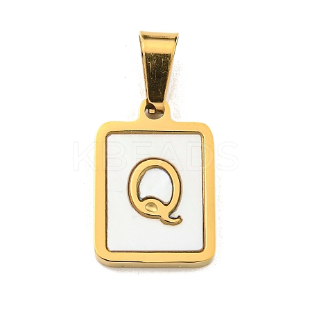 PVD Vacuum Plating 304 Stainless Steel Pave Natural White Shell Pendants STAS-S130-03G-Q-1