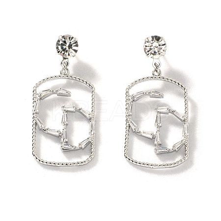 Geometric Hollow Brass Clear Cubic Zirconia Stud Earrings RV3263-2-1