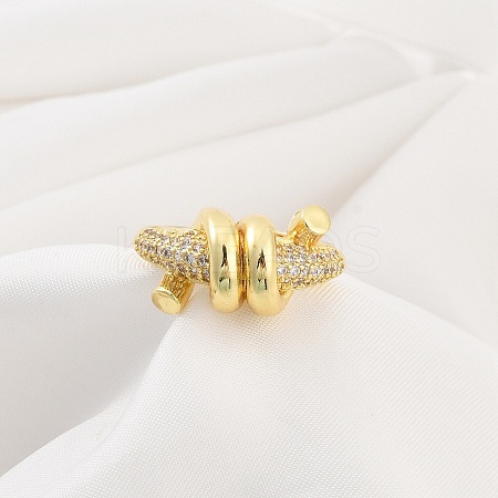 Rack Plating Brass Micro Pave Clear Cubic Zirconia Cuff Rings for Women RJEW-M028-117G-1