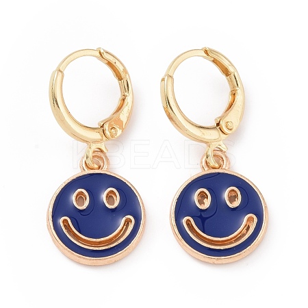 Hollow Out Smiling Face Enamel Hoop Earrings for Women EJEW-G304-01KCG-05-1
