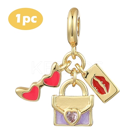1Pc Valentine's Day Brass Clear Cubic Zirconia Makeup European Dangle Charms KK-YW0002-59A-1