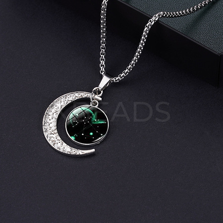 Alloy & Glass Luminous Moon Constellation Pendant Necklaces WG12A0F-11-1
