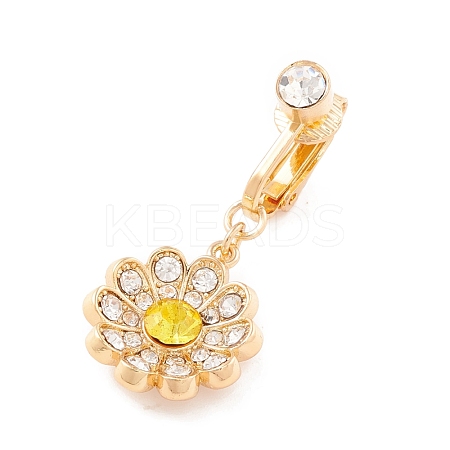 Flower Rhinestone Charm Belly Ring AJEW-F057-19G-1