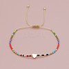 Striped Seed Beaded & Brass Heart Link Bracelets LV4885-2