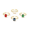 Cubic Zirconia Rectangle Open Cuff Ring RJEW-G255-01G-1
