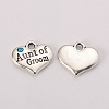 Antique Silver Tone Tibetan Style Heart with Aunt of Groom Rhinestone Charms TIBEP-N005-01A-1