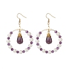 Shell Pearl & Natural Amethyst Beaded Big Ring with Teardrop Dangle Earrings EJEW-JE05044-1