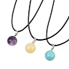 DIY Natural & Synthetic Gemstone Round Pendant & Waxed Cord Pendant Necklace Making Kits DIY-FS0008-47-2