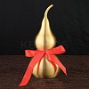 Brass Hollow Tilted Head Gourd Statue Ornament with Red Luck Strip DJEW-PW0018-03E-1