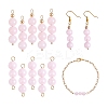 10Pcs Triple Natural Rose Quartz Round Beaded Connector Charms PALLOY-SW00003-07-1