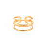 Ion Plating(IP) 304 Stainless Steel Triple Line Open Cuff Ring for Women RJEW-S405-171G-1