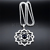 Chakra Lotus Flower 201 Stainless Steel Pave Synthetic Blue Goldstone Pendant Necklaces for Women NJEW-K283-26P-2