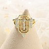 Brass Micro Pave Clear Cubic Zirconia Open Cuff Rings for Women Men KK-B124-12G-2